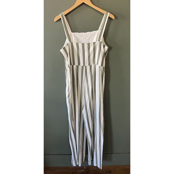 C&C California Womens Green Striped Linen Sleeveless Jumpsuit Size Medium NWT - Picture 2 of 3